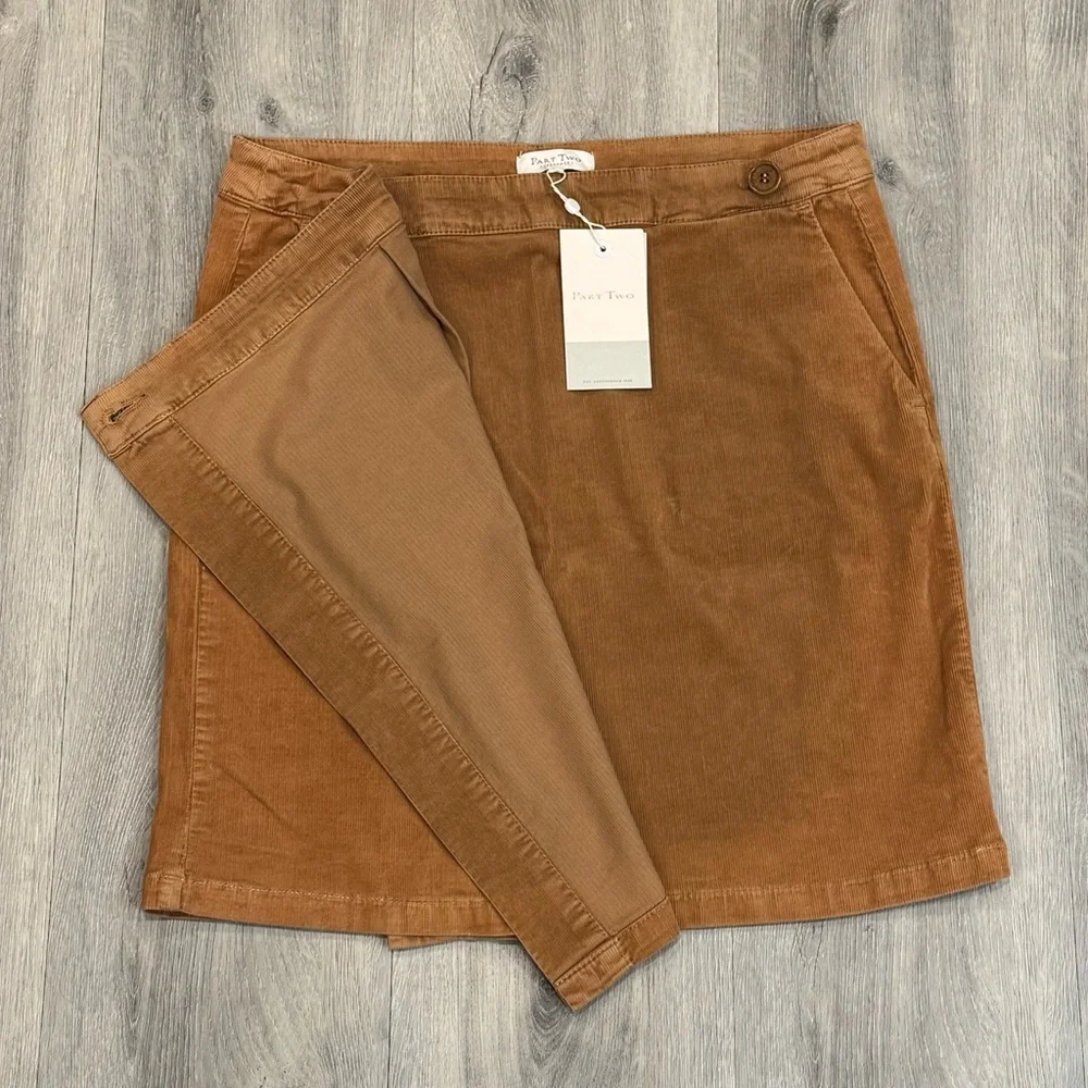PART TWO Copenhagen TALYA SK Casual Tobacco Brown Corduroy Summer Mini Skirt - Picture 3 of 5